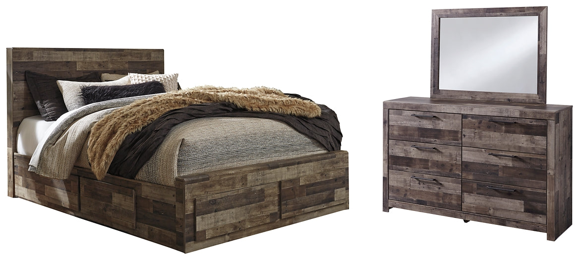 Derekson Queen Panel Bed with 6 Storage Drawers with Mirrored Dresser  Available Online & In Store at Bridgeport, Ohio.