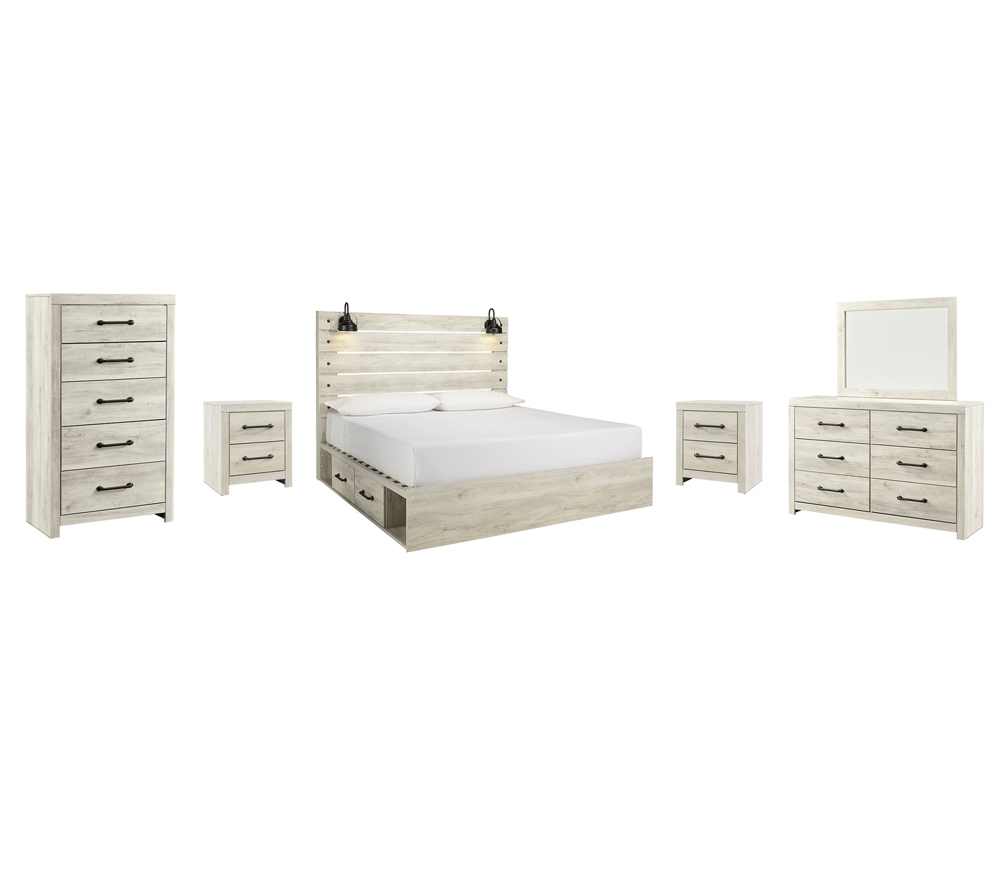 Cambeck Queen Panel Bed with 2 Storage Drawers with Mirrored Dresser, Chest and 2 Nightstands Wilson Furniture (OH)  in Bridgeport, Ohio. Serving Bridgeport, Yorkville, Bellaire, & Avondale