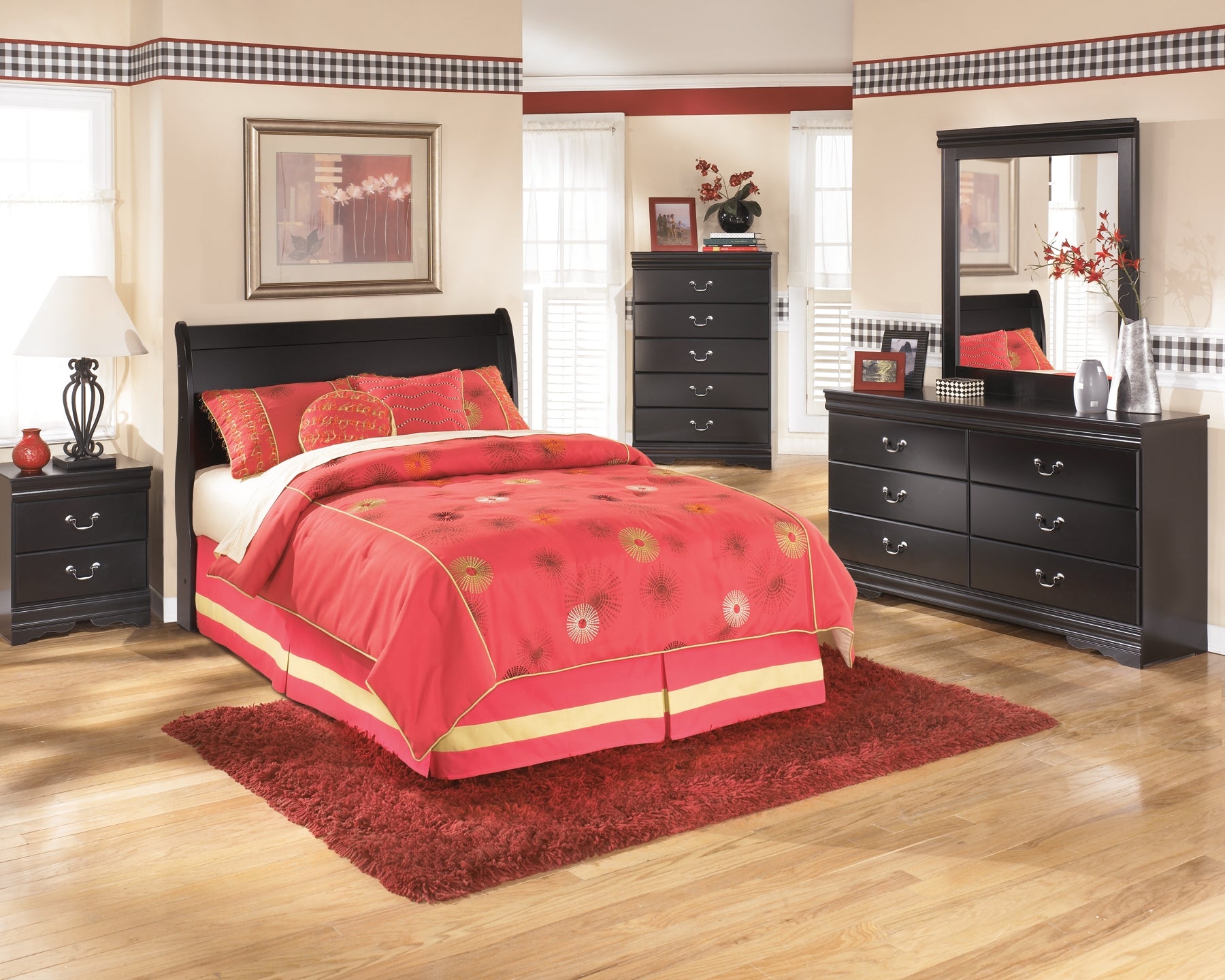 Huey Vineyard Full Sleigh Headboard with Mirrored Dresser, Chest and 2 Nightstands Wilson Furniture (OH)  in Bridgeport, Ohio. Serving Bridgeport, Yorkville, Bellaire, & Avondale