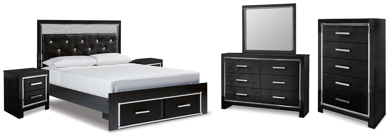 Kaydell Queen Upholstered Panel Storage Bed with Mirrored Dresser, Chest and 2 Nightstands Wilson Furniture (OH)  in Bridgeport, Ohio. Serving Bridgeport, Yorkville, Bellaire, & Avondale