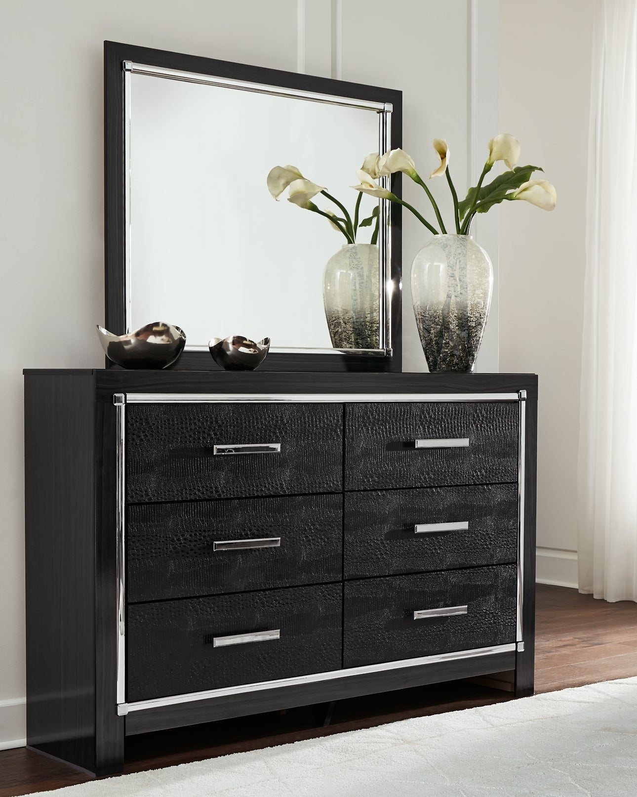 Kaydell Queen Upholstered Panel Storage Bed with Mirrored Dresser, Chest and 2 Nightstands Wilson Furniture (OH)  in Bridgeport, Ohio. Serving Bridgeport, Yorkville, Bellaire, & Avondale